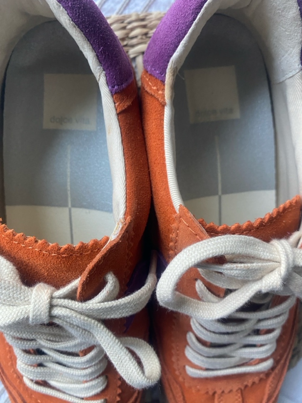Dolce Vita Orange and Purple Suede Lace-Up Sneakers - Picture 4 of 11